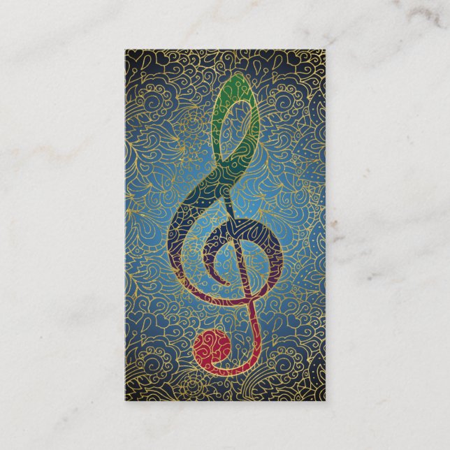 Treble Clef Gold Filigree - Colourful Music Business Card (Front)