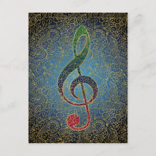 Treble Clef Gold Filigree - Colourful Music Postcard