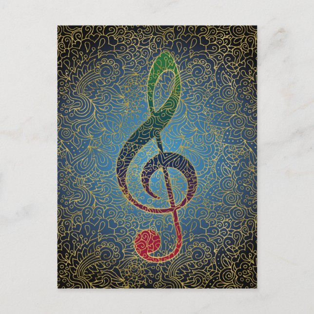 Treble Clef Gold Filigree - Colourful Music Postcard (Front)