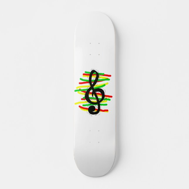 Treble Clef Graphic Black with Red Yellow Green Skateboard (Front)