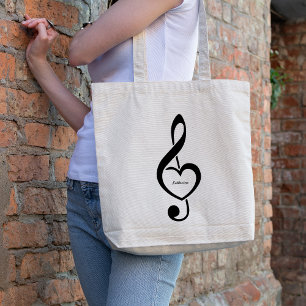 Treble Clef Heart Music Note Personalized Tote Bag