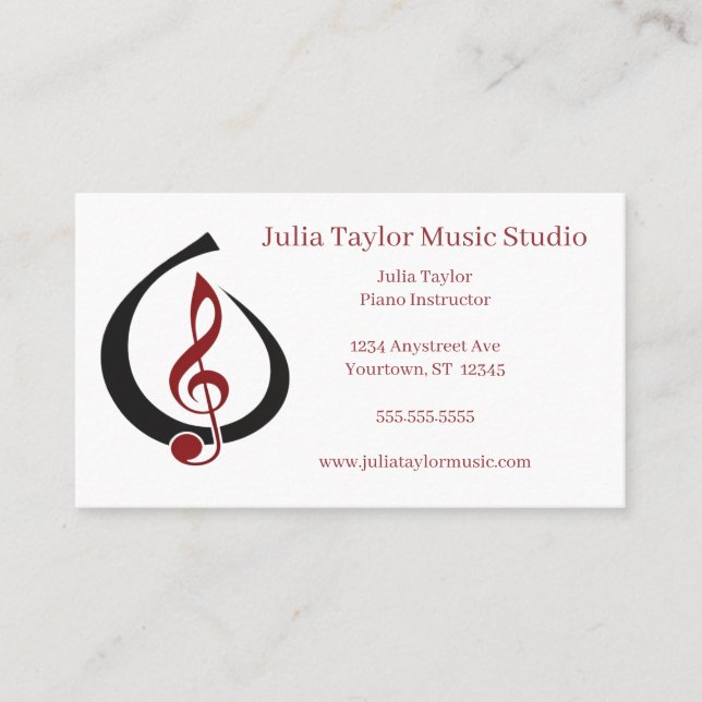 Treble Clef in Open Teardrop Music Teacher Business Card (Front)