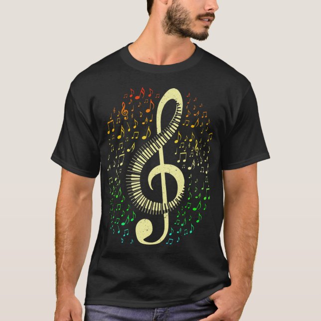 Treble Clef Keyboard Classical Music Notes T-Shirt (Front)