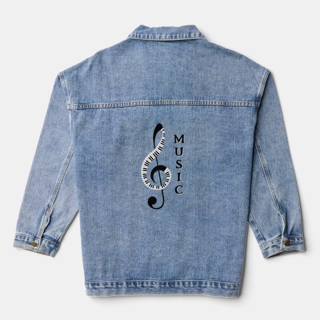 Treble Clef Keyboard Music Design Denim Jacket (Back)