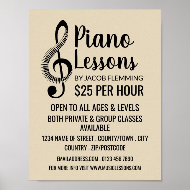 Treble Clef, Keyboard, Piano Lessons Advertising Poster (Front)