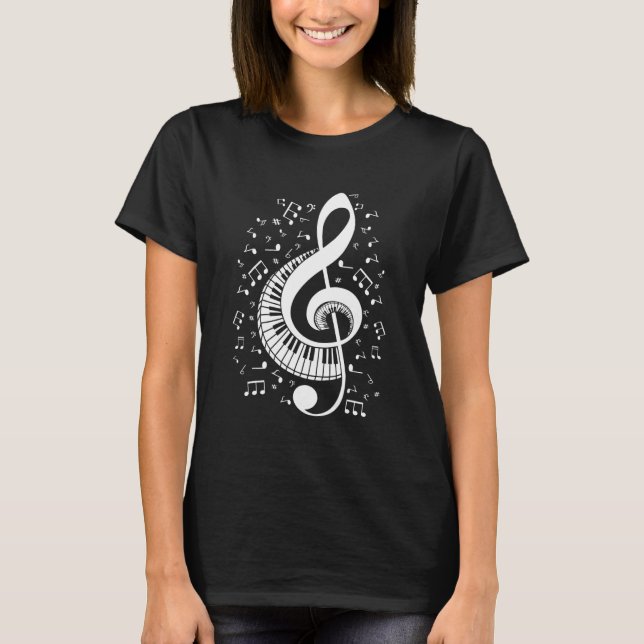 Treble Clef Keyboard Piano Player Pianist Classica T-Shirt (Front)