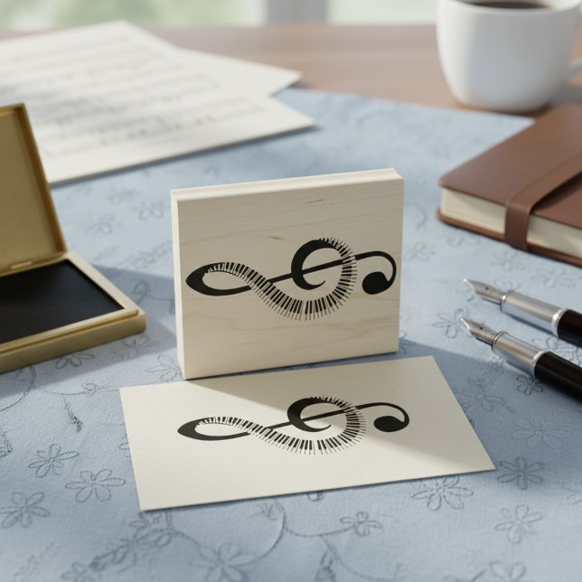 Treble Clef Made of Piano Keys Rubber Stamp (Where the keyboard meets the clef.)