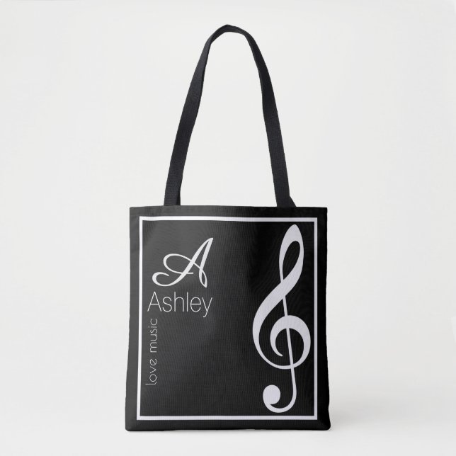 treble clef music black tote bag (Front)