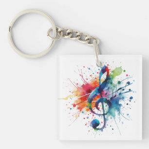 Treble Clef Music Digital Art Key Ring