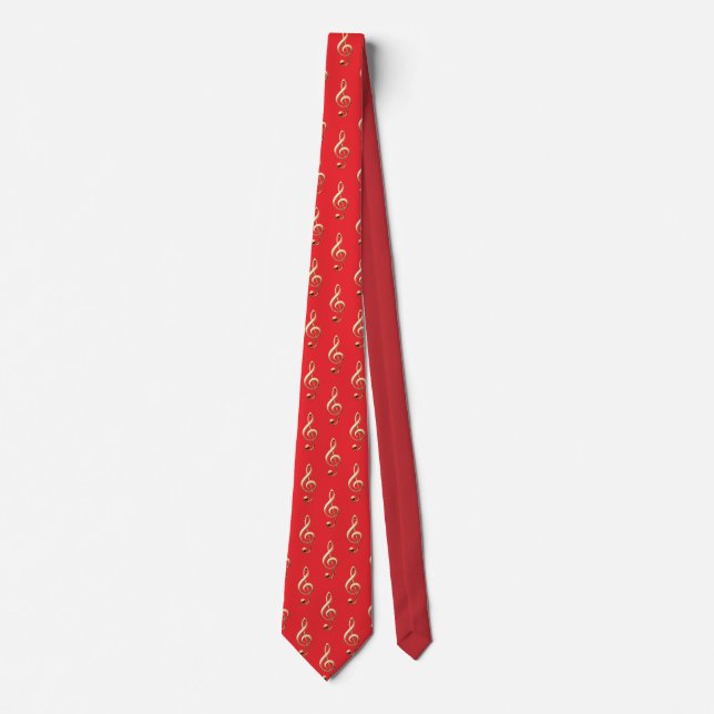 Treble Clef Music Lover's Red Patterned Tie (Front)