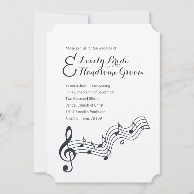 Treble Clef Music Lovers Wedding Invitation (Front)