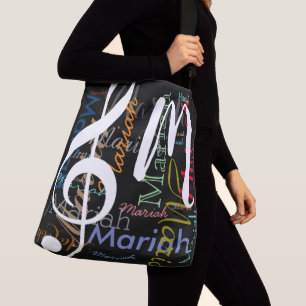 Treble Clef music monogram with colour names black Crossbody Bag