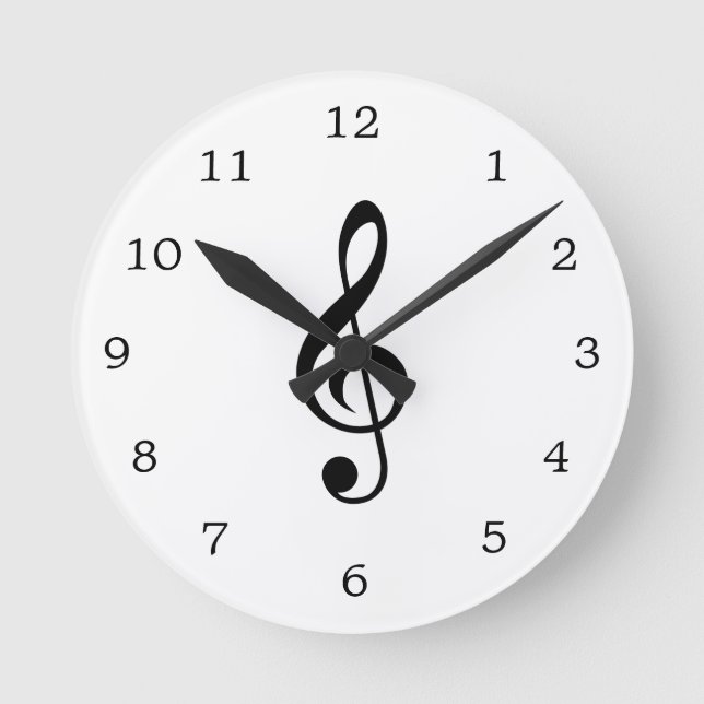 Treble Clef Music Note Black and White Round Clock (Front)