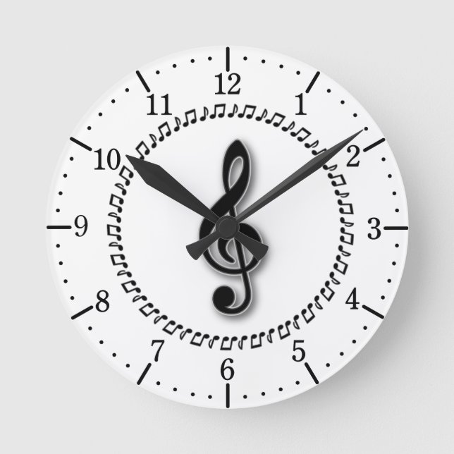 Treble Clef Music Note Design Round Clock (Front)
