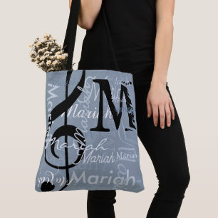 Treble Clef Music Note Dusty Blue Color Names Tote Bag