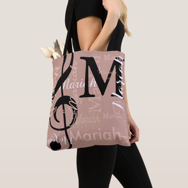 Treble Clef Music Note Dusty Rose Colour Names Tote Bag (Close Up)