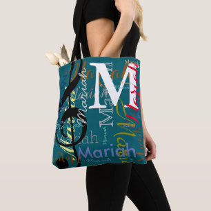 Treble Clef Music Note Monogram Colour Names teal Tote Bag