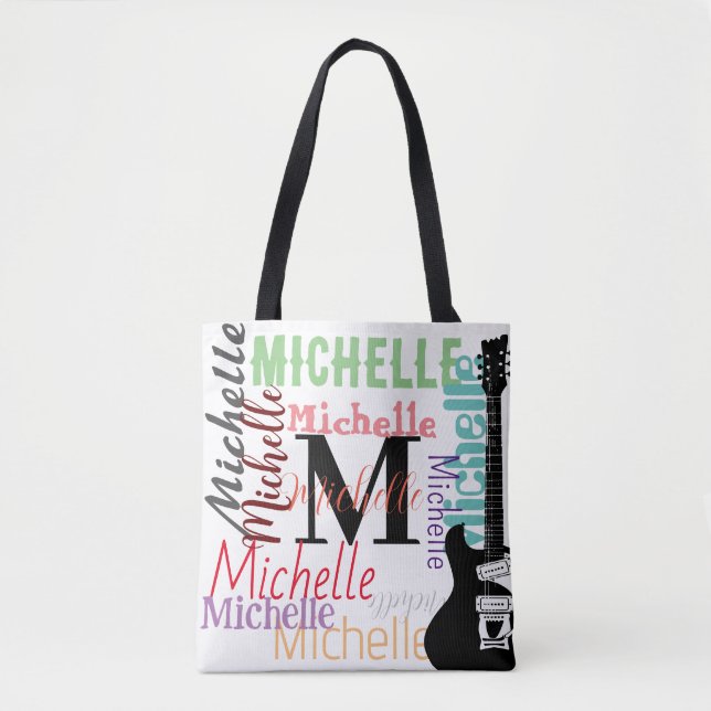 treble clef music note monogram with colour names  tote bag (Front)