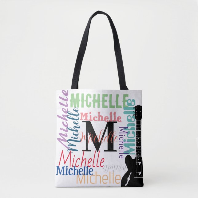treble clef music note monogram with colour names  tote bag (Front)