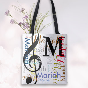 Treble Clef Music Note Monogram with Colour Names Tote Bag