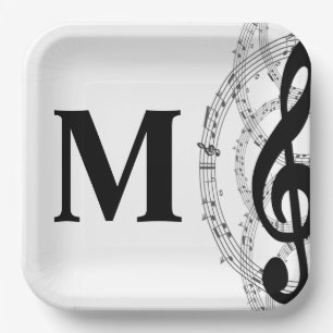 treble clef music note musician monogram square st paper plate