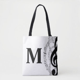 treble clef music note musician monogram tote bag