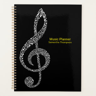 Treble Clef Music Notes Full Name Black and White Planner