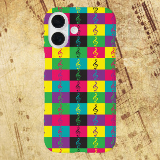 Treble Clef Music Pattern Bright iPhone 16 Case