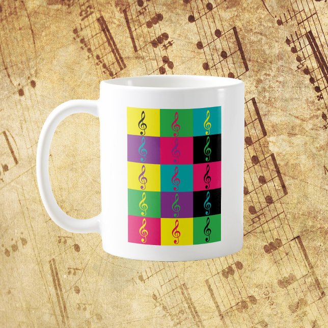 Treble Clef Music Pattern Coffee Mug (A mug with a bright & bold treble clef pattern)