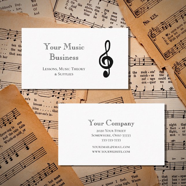Treble Clef Music Simple Black and White Business Card (Creator Uploaded)