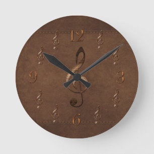 Treble Clef Music-themed Faux Leather Wall Clock
