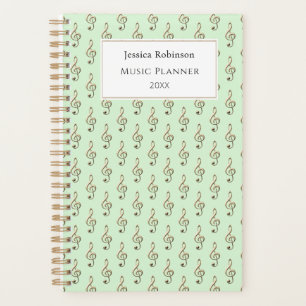 Treble Clef Music Themed Pattern Elegant Green Planner