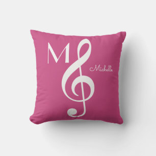 treble clef musical note monogrammed pink outdoor cushion