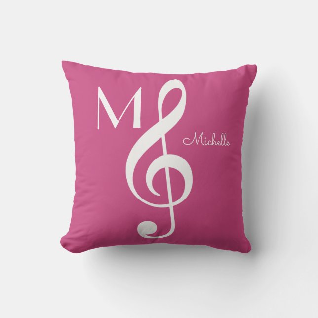 treble clef musical note monogrammed pink outdoor cushion (Front)