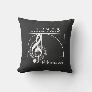 Treble Clef Musical Notes and Fibonacci Spiral Cushion