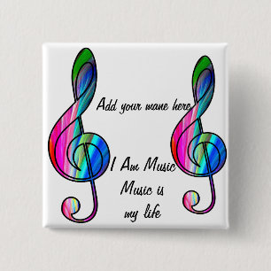 Treble clef note in color_ 15 cm square badge