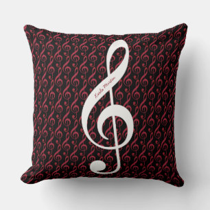 treble clef on musical notes pattern personalised cushion