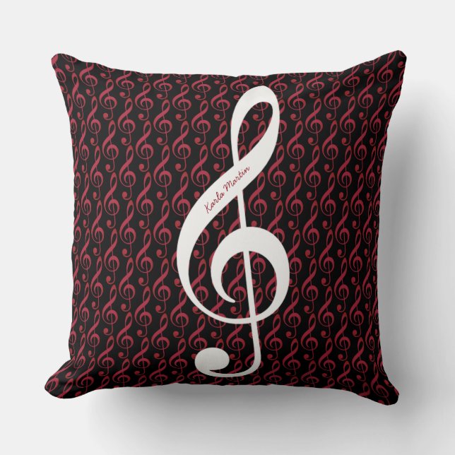 Treble Clef on Musical Notes pattern personalized Cushion (Front)