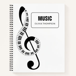 Treble Clef Piano Keys School Music Notebook