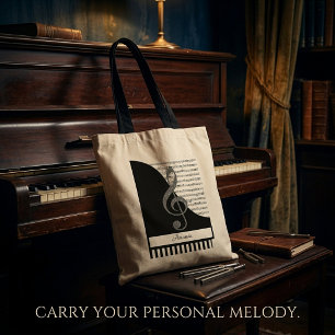 Treble clef piano personalised tote bag