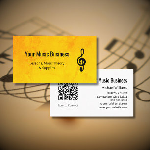 Treble Clef QR code Gold Music Lessons  Business Card