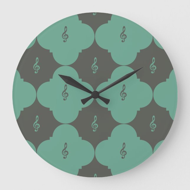 Treble Clef Quatrefoil Pattern Large Clock (Front)