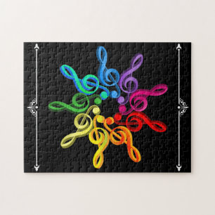 Treble Clef Rainbow Circle with Border Flourishes Jigsaw Puzzle