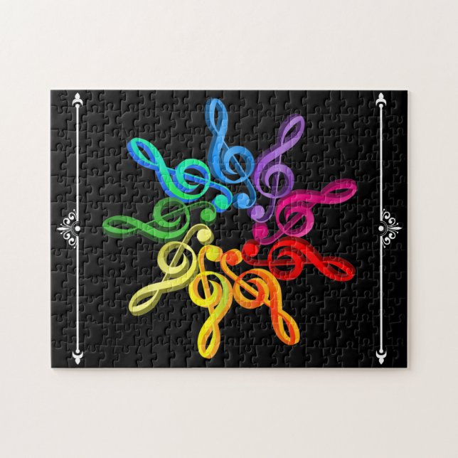 Treble Clef Rainbow Circle with Border Flourishes Jigsaw Puzzle (Horizontal)