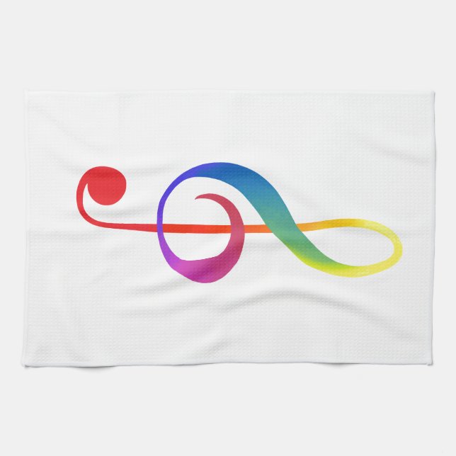 treble clef rainbow colours tea towel (Horizontal)