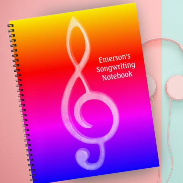 Treble Clef Rainbow Music Design Customise Text Notebook (Creator Uploaded)