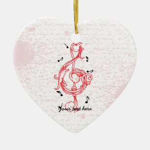 Treble clef red scrollwork sol note key ceramic tree decoration