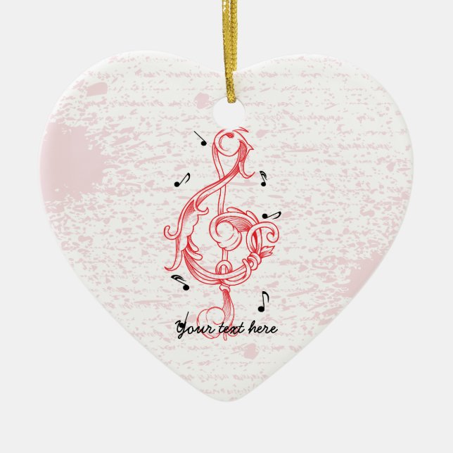 Treble clef red scrollwork sol note key ceramic tree decoration (Front)