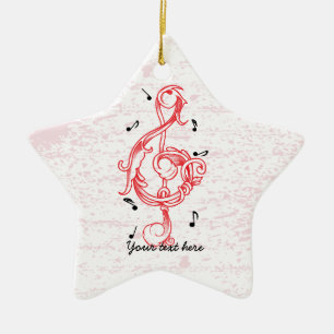 Treble clef red scrollwork sol note key ceramic tree decoration
