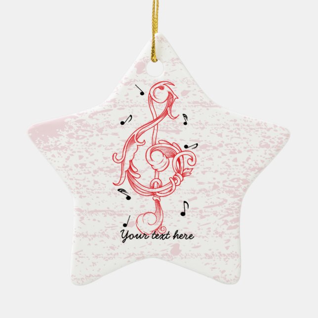 Treble clef red scrollwork sol note key ceramic tree decoration (Front)
